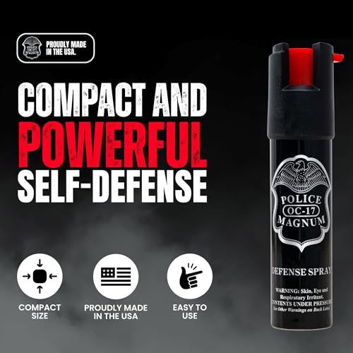Police Magnum Compact Pepper Spray - Maximum Heat Strength for Self Defense - Tactical Use - Small Discreet Carry Canis