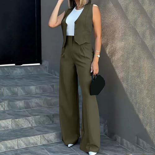 Women's Casual 2 Piece Suits with High Waist Wide Leg Pant and Blazer Vest Trendy Lounge Outfits
| Women's 2 Piece Casu